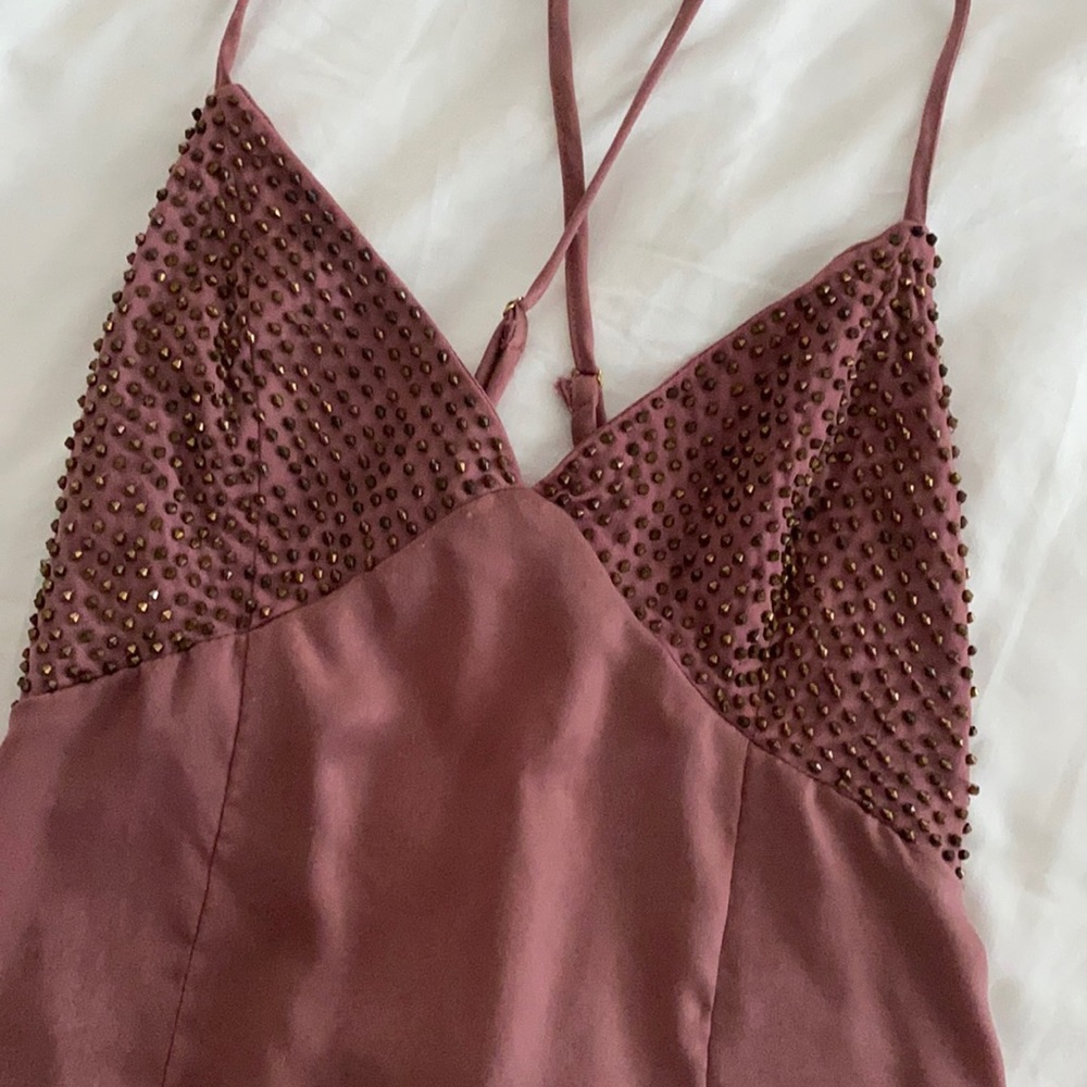 Mauve beaded mini dress